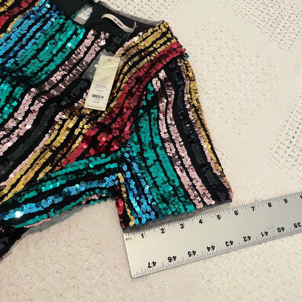 Mi Ami Large Rainbow Multicolor Sequin Stripe Min… - image 6